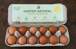 Pastured Eggs - Hunter Natural - Hunter Natural pastured free range eggs carton, one dozen brown eggs
